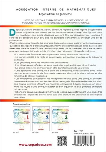 Agrégation interne de mathématiques. Leçons d'oral en géometrie