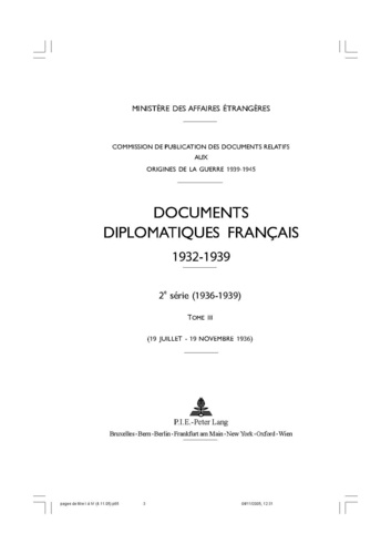 Pierre Renouvin - Documents diplomatiques  français 1932-1939 - Tome 3 (19 juillet - 19 novembre 1936).