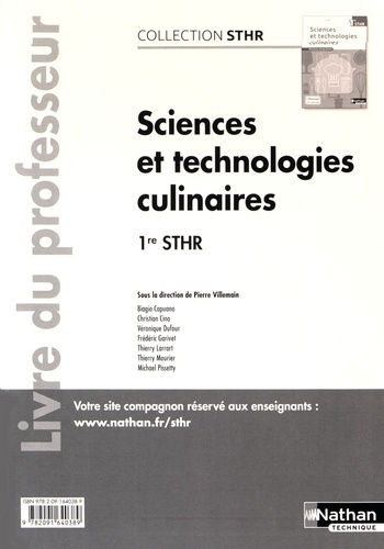 Pierre Villemain - Sciences et technologies culinaires 1re STHR - Livre du professeur.