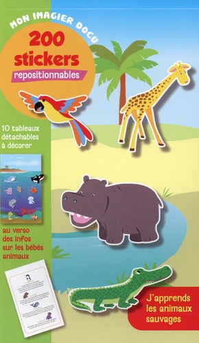  Pimchou - J'apprends les animaux sauvages - 200 stickers repositionnables.