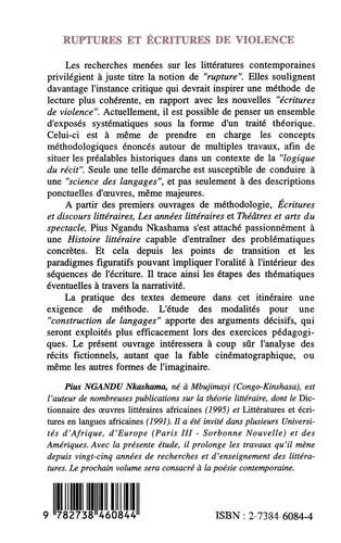Ruptures Et Ecritures De Violence. Etudes Sur Le Roman Et Les Litteratures Africaines Contemporaines