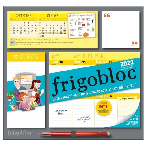  Play Bac - Frigobloc hebdomadaire, de septembre 2022 à décembre 2023 - Calendrier d'organisation familiale.