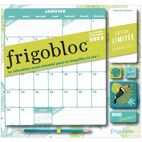 Frigobloc Mensuel Déco vert (de janv. à déc. 2023). Calendrier  d'organisation familiale Edition 2023 - Play Bac