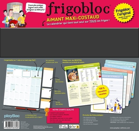 Frigobloc mensuel. Le calendrier mensuel maxi-aimanté pour se simplifier la vie ! Avec 1 crayon  Edition 2024-2025