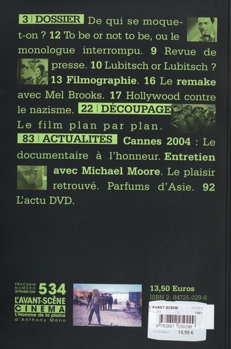 L'Avant-Scène Cinéma N° 533, juin 2004 To be or not to be, un film de Ernst Lubitsch