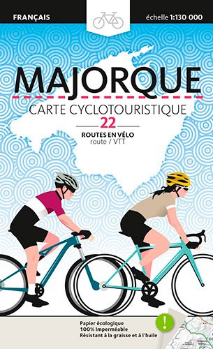 Majorque, carte cyclotouristique. 22 routes en vélo. 1/130 000