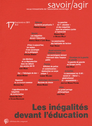 Romuald Bodin et Louis Weber - Savoir/Agir N° 17, Septembre 201 : Les inégalités devant l'éducation.