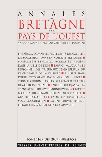 Presses universitaires de Rennes - Annales de Bretagne et des Pays de l'Ouest  : 116-2 | 2009 - Varia - ABPO.