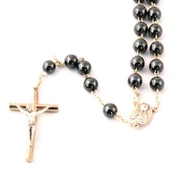 Chapelet sur chaine argentée, perle en hématite ronde de 6mm