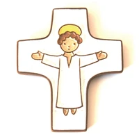 Croix céramique blanche Christ - 10 x 7,5 cm