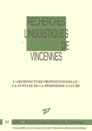  PU Vincennes - L'architecture propositionnnelle - La syntaxe de la périphérie gauche.