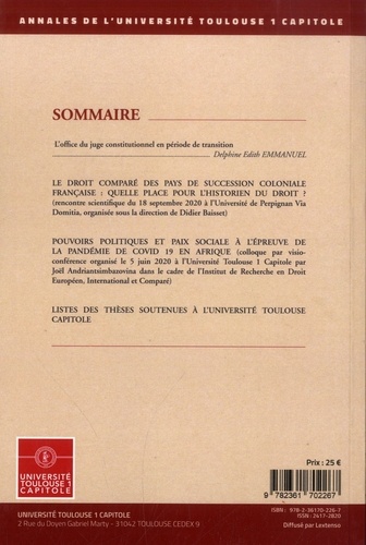 Annales de l'université Toulouse 1 Capitole. Tome 62, 2020-2