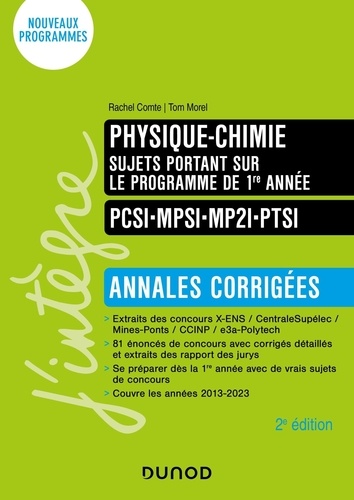 Physique-Chimie PCSI-MPSI-MP2I-PTSI. Sujets portant sur le programme de 1re année - Annales corrigées 2e édition