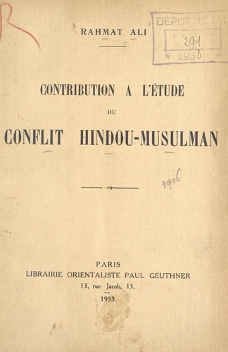 Contribution à l'étude du conflit hindou-musulman