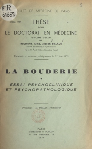 La bouderie. Essai psychologique et psychopathologique