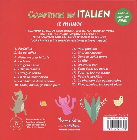 Comptines en italien à mimer  avec 1 CD audio MP3
