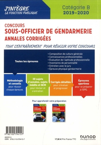 Concours Sous-officier de gendarmerie. Annales corrigées  Edition 2019-2020