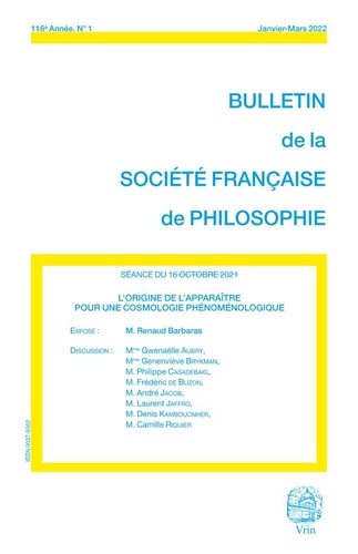 Renaud Barbaras - L'origine de l'apparaître - Pour une cosmologie phénoménologique.