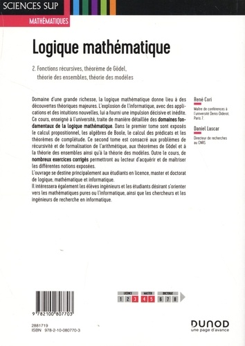 Logique mathématique. Tome 2, Fonctions récursives, théorème de Gödel, théorie des ensembles