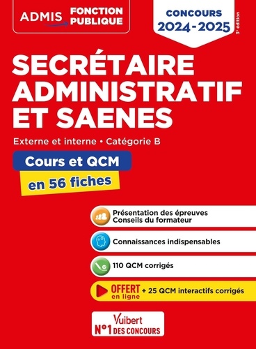 Concours Secrétaire administratif et SAENES. Cours et QCM en 56 fiches  Edition 2024-2025