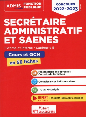 Secrétaire administratif et SAENES, externe et interne, catégorie B. Cours et QCM  Edition 2022-2023