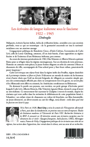 Les écrivains de langue italienne sous le fascisme (1922-1945). L'Imbroglio