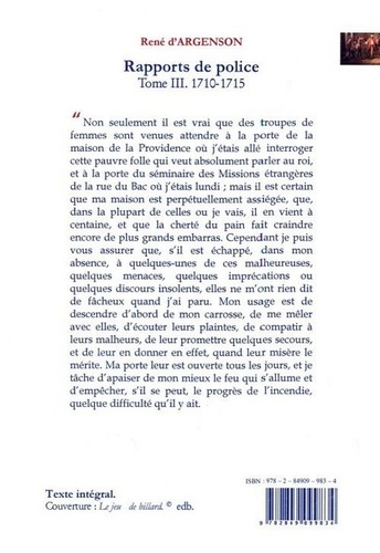 Rapports de police. Tome 3 (1710-1715)