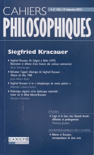 Cahiers philosophiques N° 143, 4e trimestre 2015 Siegfried Kracauer