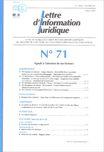 Ministère Education Nationale - Lettre d'Information Juridique N° 71 Janvier 2003 : .