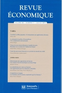  Sciences Po - Revue économique Vol. 62 N° 1, janvie : Varia.