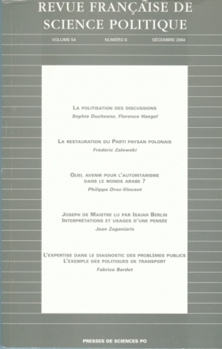 Sophie Duchesne et Florence Haegel - Revue française de science politique Volume 54 N° 6, Déce : .