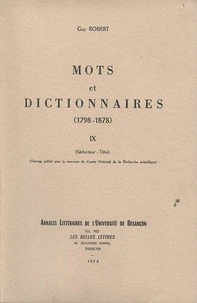 Mots et dictionnaires, 1798-1878