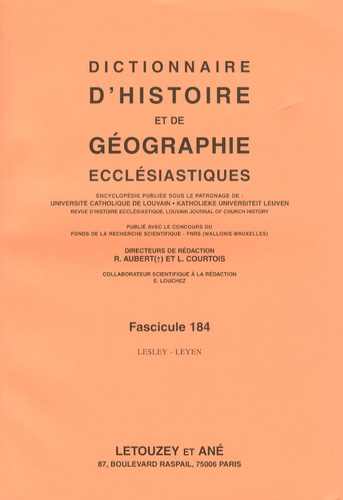 Roger Aubert et Luc Courtois - Dictionnaire d'histoire et de géographie ecclésiastiques - Fascicule 184, Lesley - Leyen.