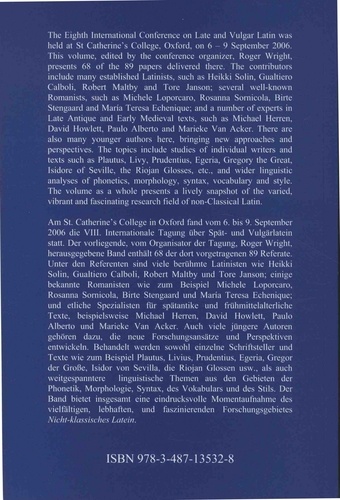 Latin vulgaire, latin tardif. Actes du 8e colloque international sur le latin vulgaire tardif, Oxford, 6-9 septembre 2006