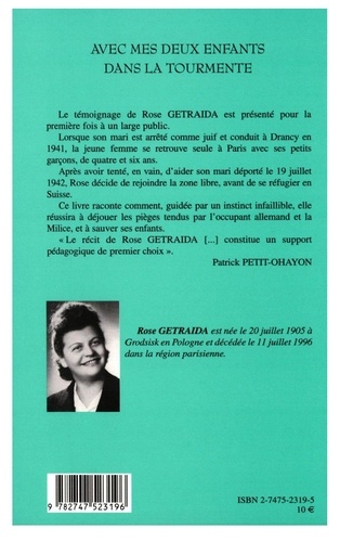 Avec mes deux enfants dans la tourmente : récit d'une mère juive en France sous l'occupation