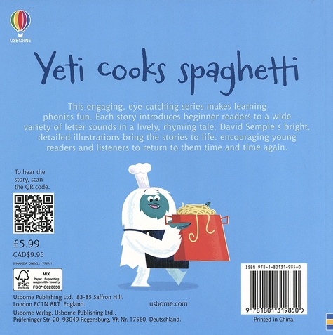 Yeti cooks spaghetti