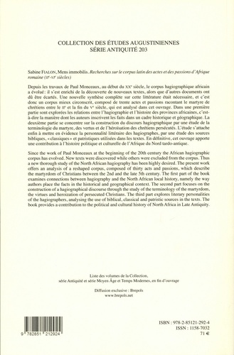 Mens immobilis. Recherches sur le corpus latin des actes et des passion d'Afrique romaine (IIe-VIe siècles)