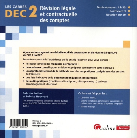 Révision légale et contractuelle des comptes DEC 2  Edition 2024