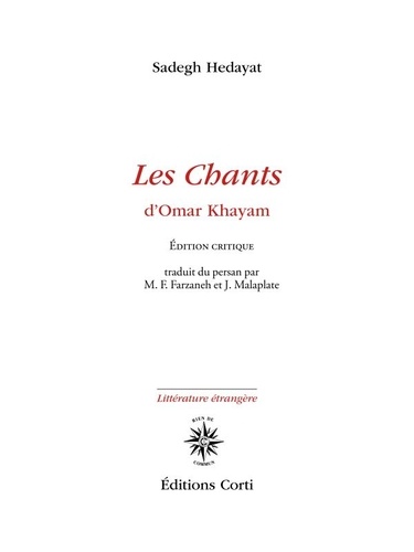 Sadegh Hedayat - Les Chants d'Omar Khayam.