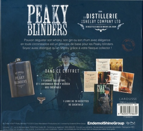 Coffret Peaky Blinders La distillerie de la Shelby Company LTD. 20 recettes à base de Whisky, Gin, Rhum avec 1 flasque