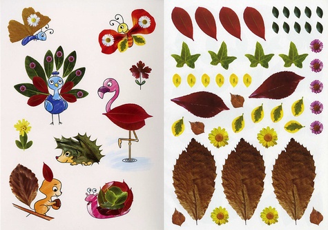 Animaux. Complète les illustrations avec des feuilles et des fleurs ou avec les autocollants