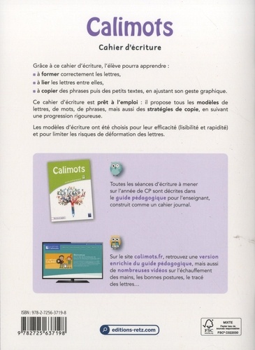 Cahier d'écriture Calimots CP  Edition 2019