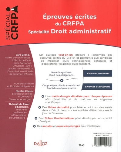 Epreuves écrites du CRFPA. Spécialité Droit administratif  Edition 2020