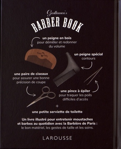 Coffret Gentlemen's barber box. Gentlemen's Barber Book avec un mug, des ciseaux, un peigne, une équerre à barbe, une pince à épiler et une serviette