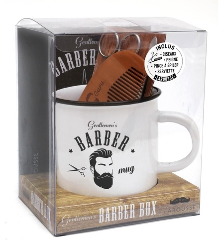 Gentlemen's Barber mug. Coffret avec des ciseaux, 1 peigne, 1 pince à épiler, 1 serviette