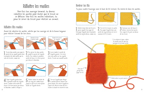 Mon petit kit de tricot. Avec un livre d'instructions étape par étape. Contient : 3 pelotes de laines, des aiguilles à tricoter, 2 aiguilles à coudre, du fil, des boutons, du rembourrage