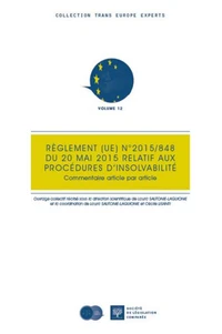Règlement (UE) N° 2015/848 du 20 mai 2015 relatif aux procédures d'insolvabilité