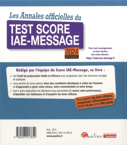 Les Annales officielles du Test Score IAE-Message  Edition 2024