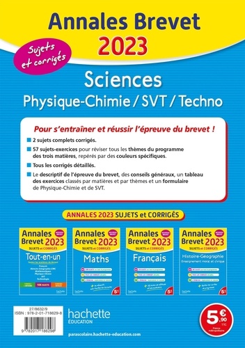 Sciences brevet. Physique-chimie, SVT, Techno ; Sujets et corrigés  Edition 2023