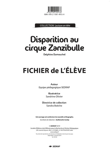  SEDRAP - Disparition au cirque Zanzibulle - Fichier de l'élève.
